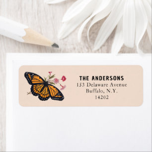 Vintage Orange Monarch Butterfly Pastel Address Label