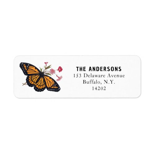 Vintage Orange Monarch Butterfly Return Address Label