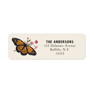 Vintage Orange Monarch Butterfly Return Address Label