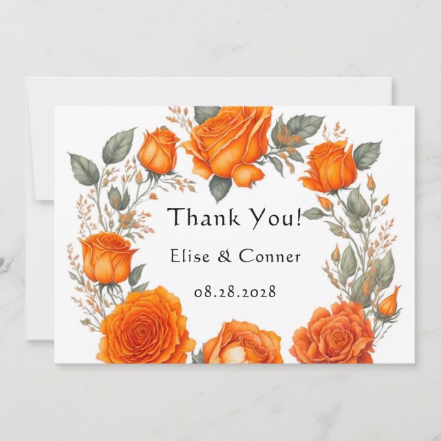 Vintage Orange Peonies Wedding Thank You Cards (Front)