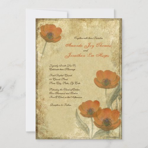 Vintage Orange Poppies Wedding Invitations