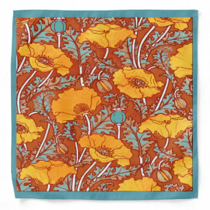 Vintage Orange Poppy Art Nouveau Bandana