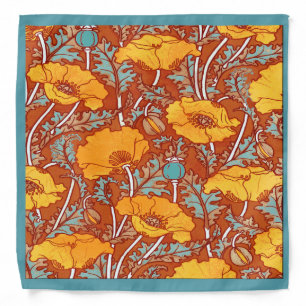 Vintage Orange Poppy Art Nouveau Bandana