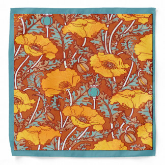 Vintage Orange Poppy Art Nouveau Bandana