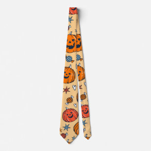 Vintage Orange Pumpkin Halloween Graphic Neck Tie