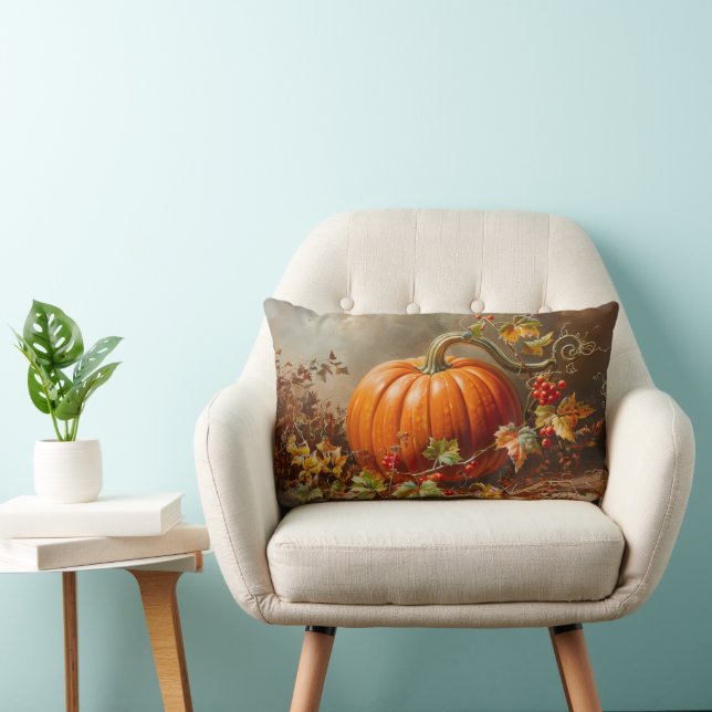 Vintage Orange Pumpkin Painting Lumbar Pillow (Chair)