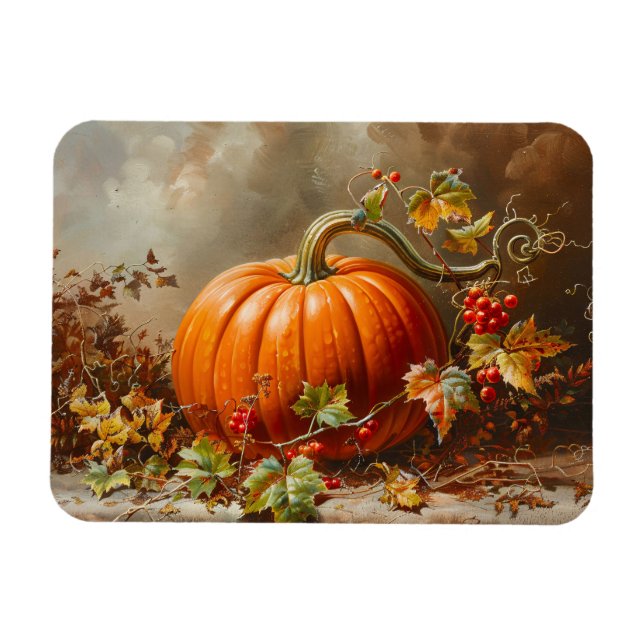Vintage Orange Pumpkin Painting Magnet (Horizontal)
