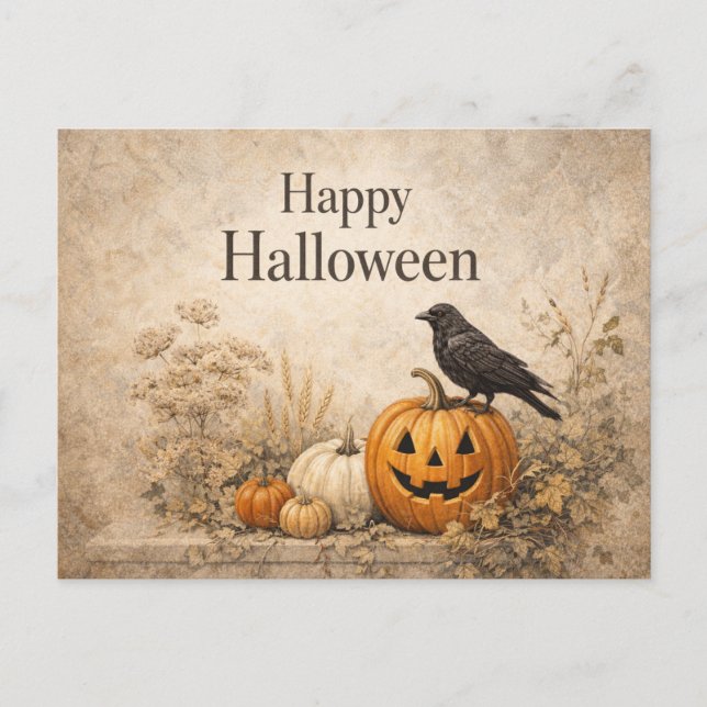 Vintage Orange Pumpkins Halloween Holiday Postcard (Front)