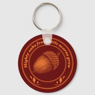 Vintage Orange Red Proverb Oak Acorn Plant Keychain