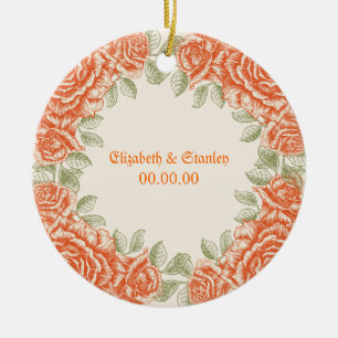 Vintage orange roses Wedding Save the Date Ceramic Ornament