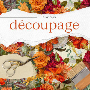 Vintage Orange Rustic Floral Decoupage Tissue Paper