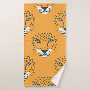 vintage orange seamless pattern with leopard heads bath towel