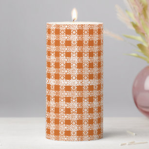 Vintage orange spice lace plaid cute Thanksgiving Pillar Candle
