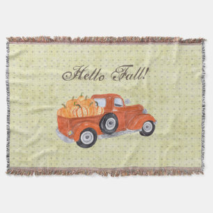 Vintage Orange Truck and Pumpkins Fall Throw Blanket