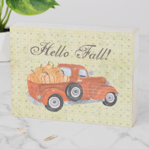 Vintage Orange Truck and Pumpkins Fall Wooden Box Sign