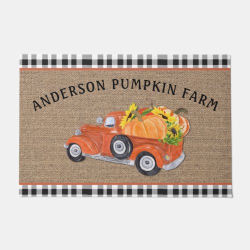 Vintage Orange Truck Pumpkins Sunflowers Burlap  Doormat