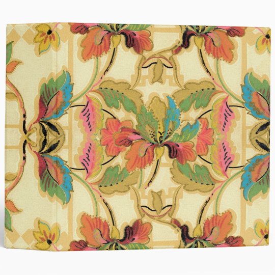 Vintage Orange Turquoise Floral Wallpaper Pattern 3 Ring Binder