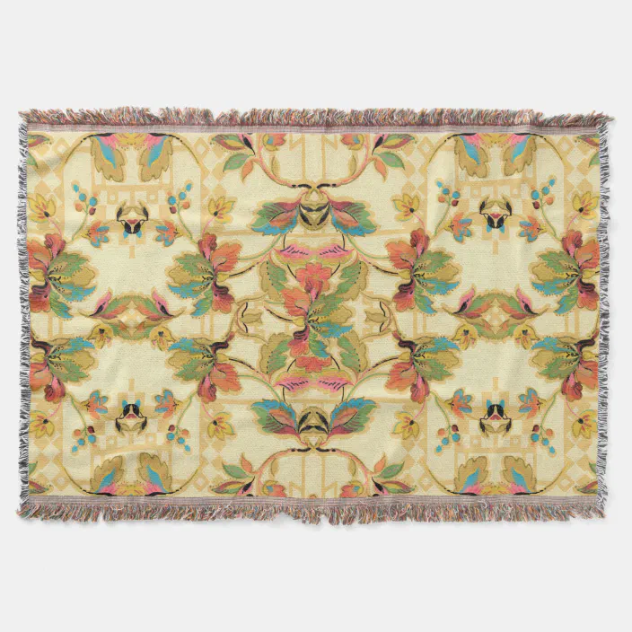 Vintage Orange Turquoise Floral Wallpaper Pattern Throw Blanket Zazzle Com