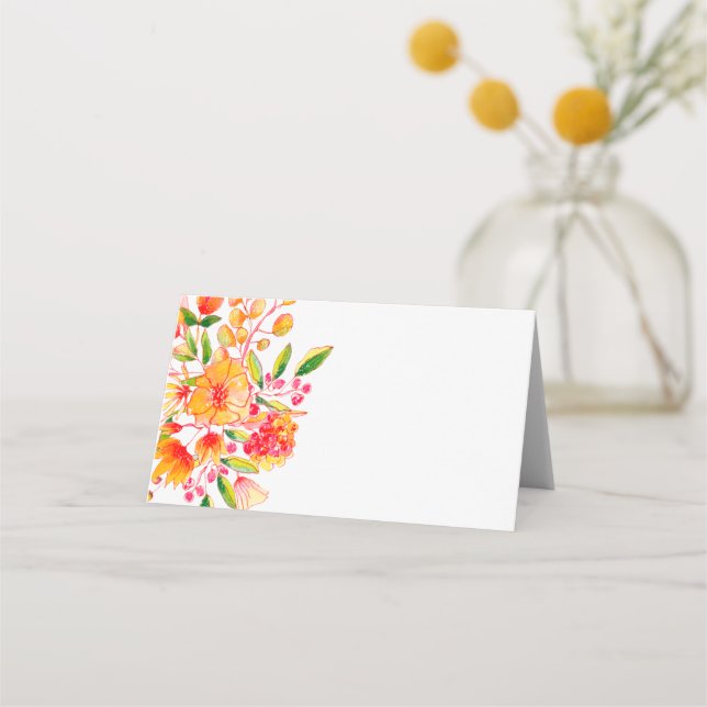 Vintage Orange Watercolor Flowers Blank Place Card (Front)