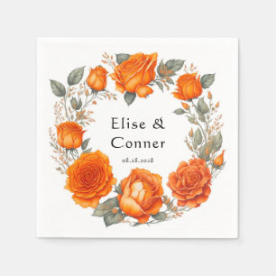 Vintage Orange Watercolor Peonies Wedding Napkins