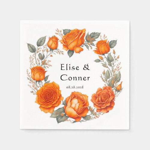 Vintage Orange Watercolor Peonies Wedding Napkins