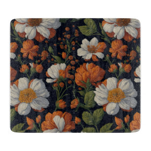 Vintage Orange white elegant retro flowers Cutting Board