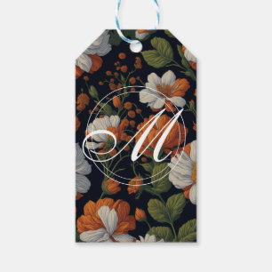 Vintage Orange white elegant sophisticated flowers Gift Tags