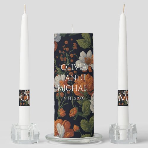 Vintage Orange white elegant sophisticated flowers Unity Candle Set