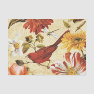Vintage orange white floral red bird dragonfly tissue paper