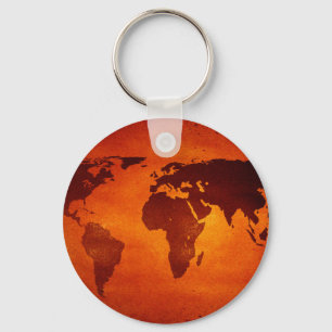 Vintage orange world map keychain