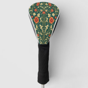 Vintage Orange Yellow Floral on Dark Green Golf Head Cover