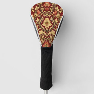 Vintage Orange Yellow Floral on Maroon, Classic Golf Head Cover