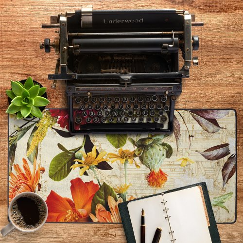 Vintage Orange Yellow Green Floral Desk Mat