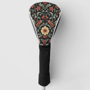 Vintage Orange Yellow Green Floral on Black, Bold Golf Head Cover