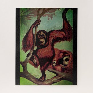 Vintage orangutans on a tree