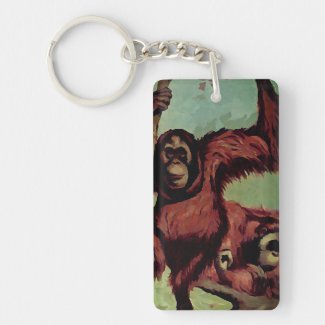 Vintage orangutans on a tree 