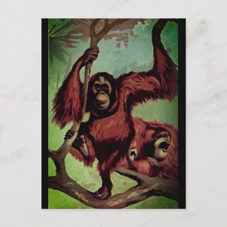 Vintage orangutans on a tree 