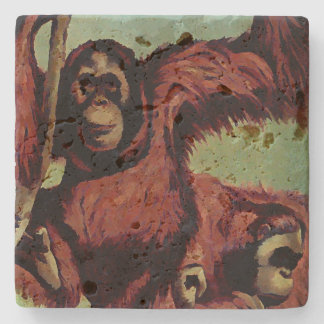 Vintage orangutans on a tree stone coaster