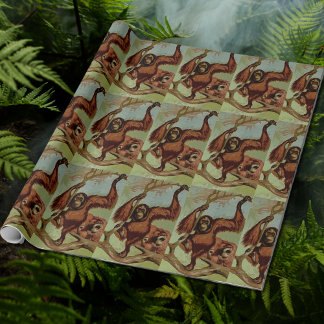Vintage orangutans on a tree wrapping paper
