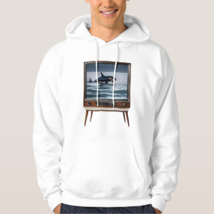 Vintage Orca Breaching Analog Television Design, Hoodie