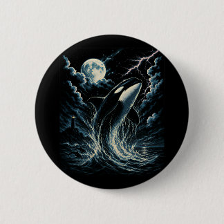 Vintage Orca Midnight Moon 90s Killer Whale Button