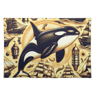 Vintage Orca Nautical Pattern Cloth Placemat