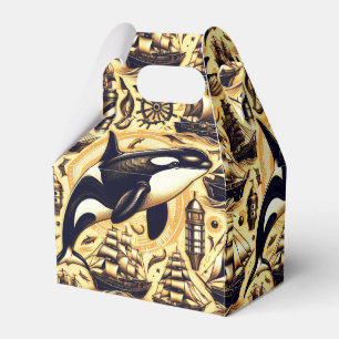Vintage Orca Nautical Pattern Favor Boxes