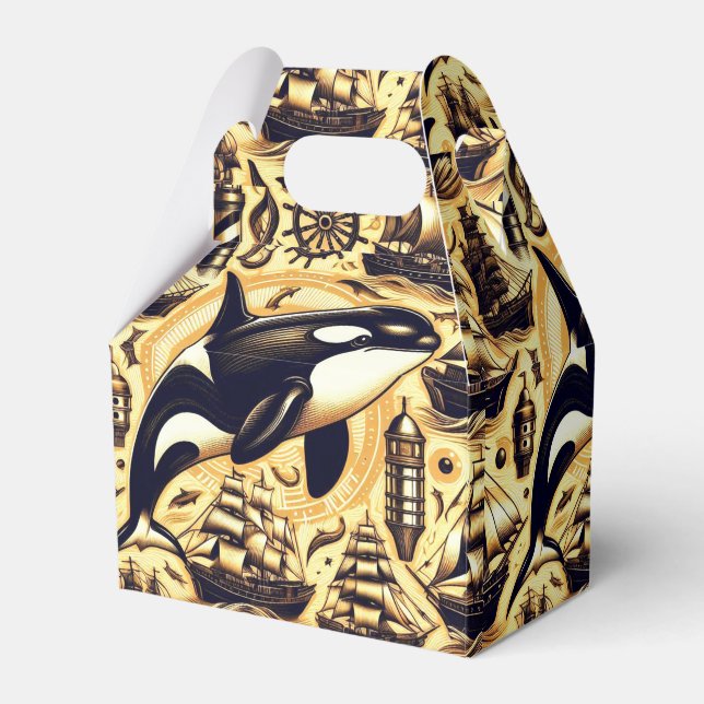 Vintage Orca Nautical Pattern Favor Boxes (Front Side)