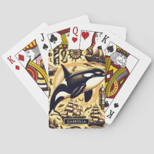 Vintage Orca Nautical Pattern Poker Cards