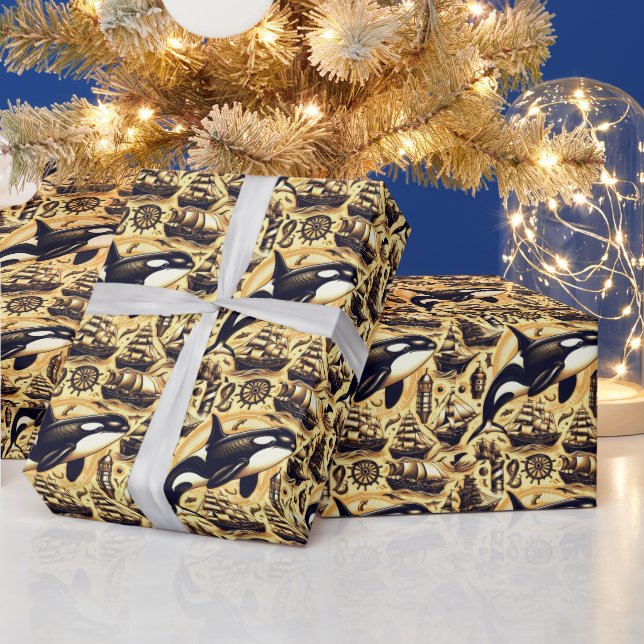 Vintage Orca Nautical Pattern Wrapping Paper (Holidays)