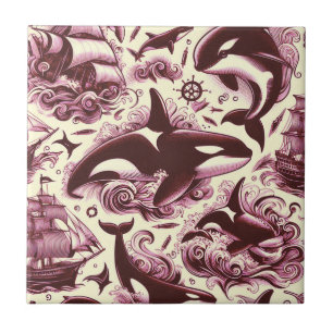 Vintage Orca Nautical Seamless Ceramic Tile