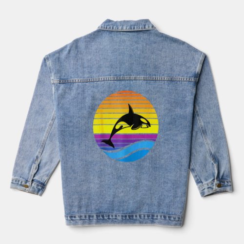 Vintage Orca Sunset Retro Sun Colorful Silhouette  Denim Jacket