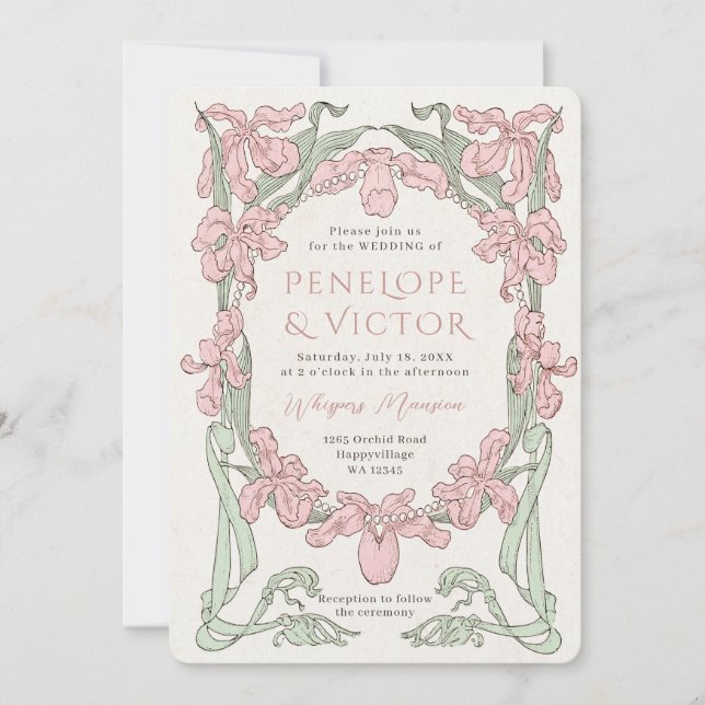 Vintage Orchid Frame Wedding Invitation (Front)