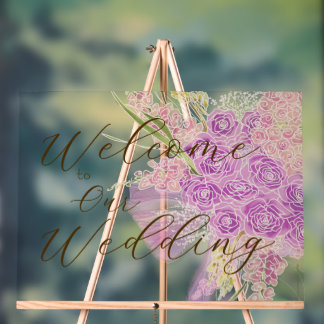 Vintage Orchid Ombré Bow and Bouquet Acrylic Sign